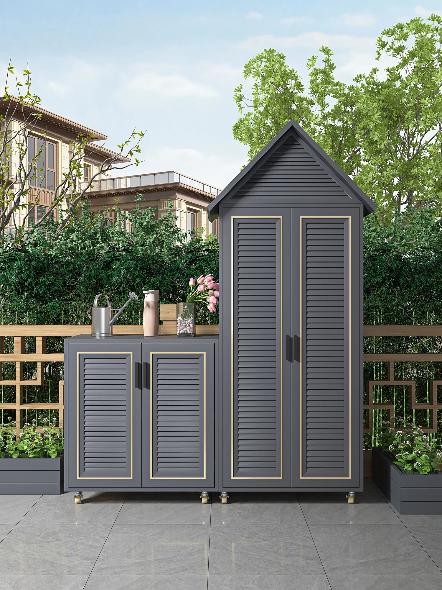 XK Outdoor Aluminum Balcony Waterproof and Sun Protection Locker Villa Courtyard Storage Cabinet