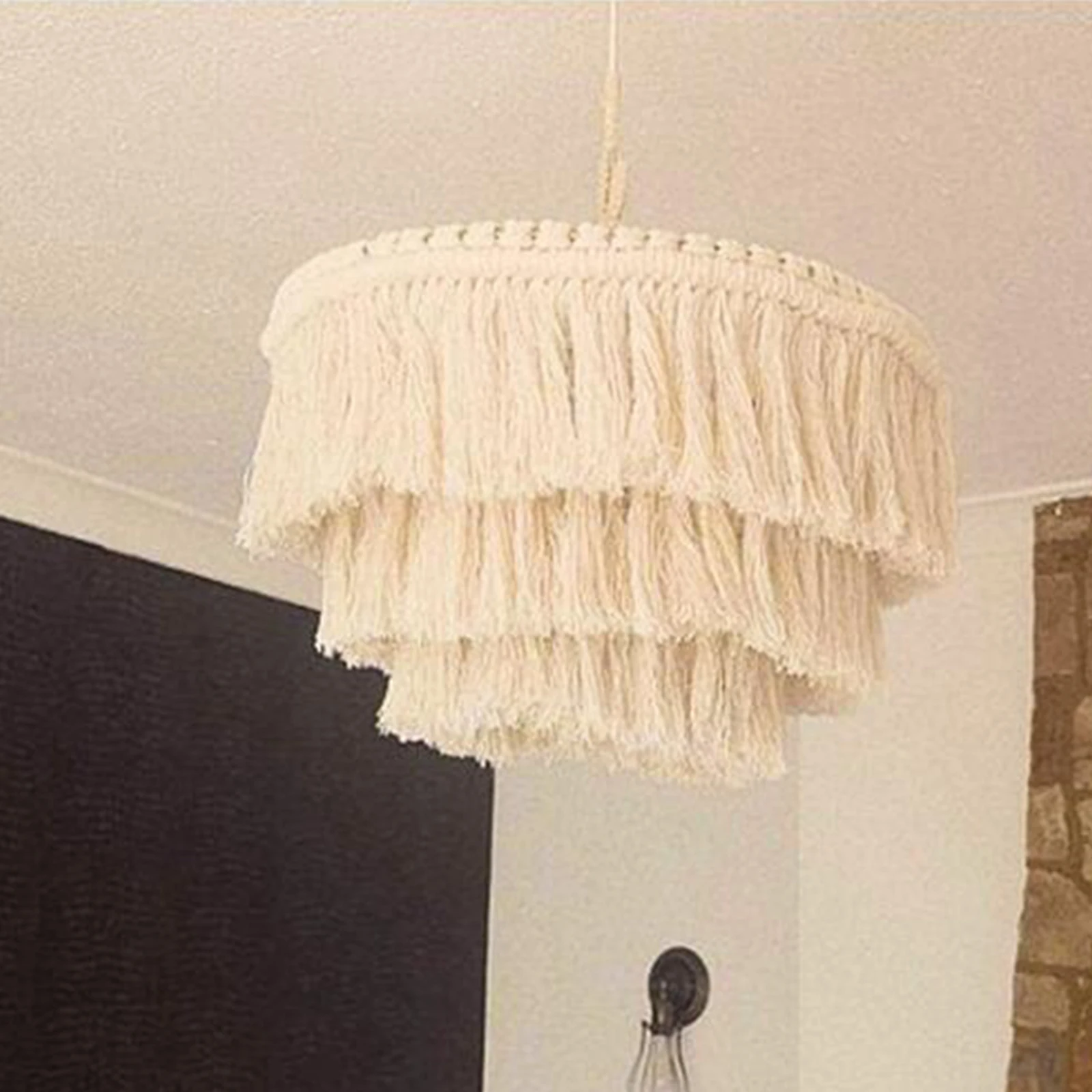 Macrame Lamp Shade Boho Pendant Light Shade Ceiling Light Cover Chandelier Decorative for Dorm Living Room Home Decor