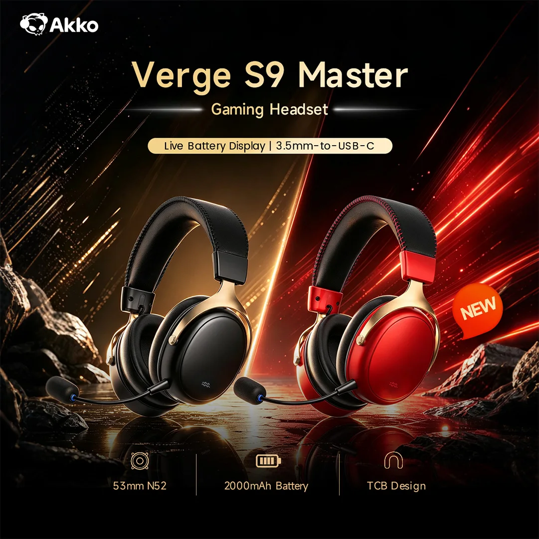 Akko Esports Gaming Headset Verge S9 Master Penta-Mode Connectivity with LED Battery Display 2000mAh 270g Lightweight Headphone