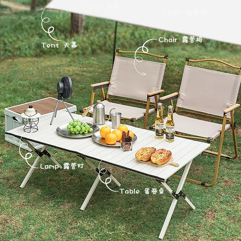 

Aluminum alloy egg roll table white camping picnic table outdoor folding portable camping table and chairs
