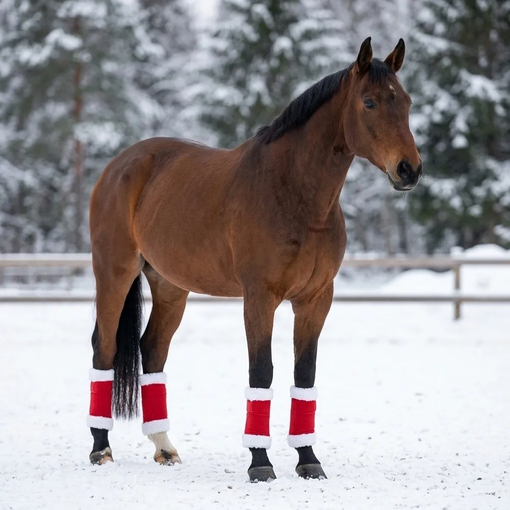 Horse Leg Guards for Winter Outdoor Activities Warm Fleece Lining Non-Restrictive for Fit 20 for x 32 cm Red Holiday Style