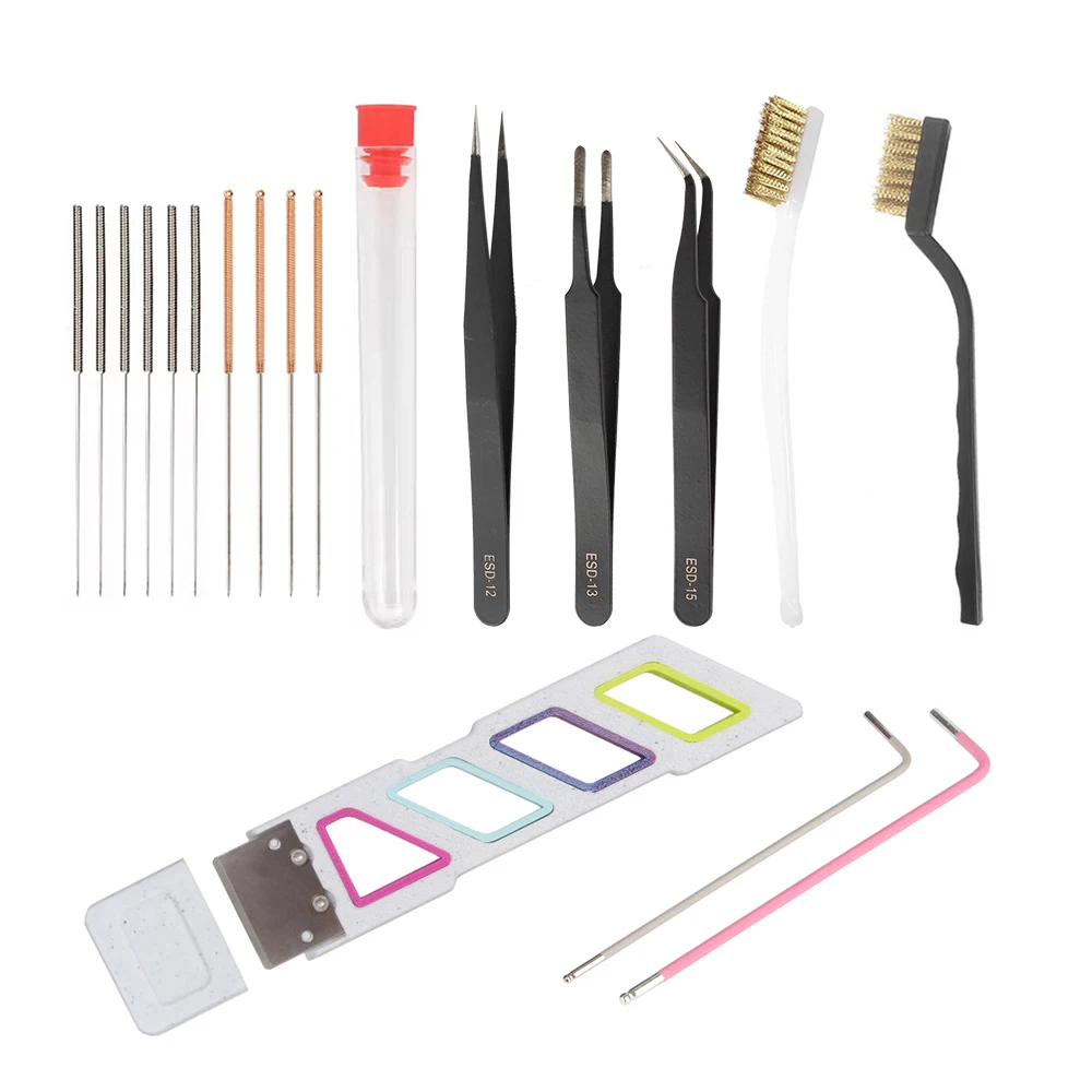 3D Printer Nozzle Cleaning Kit Stainless Steel Hotend Cleaning Needles Cleaner Heater Block Brush Tweezers Platform Scraper