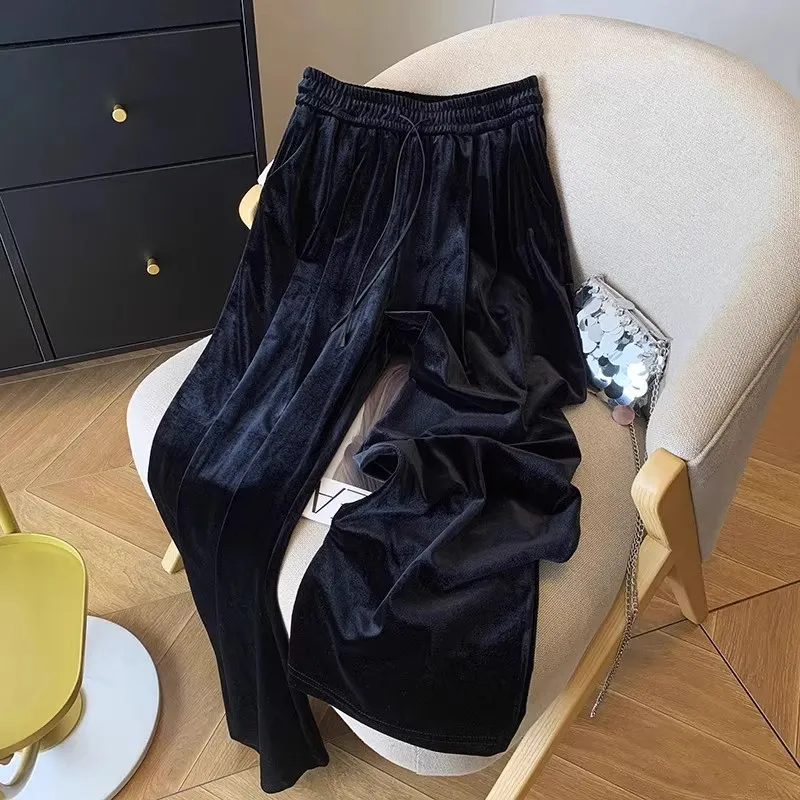 

Корейские бархатные широкие брюки с высокой талией, большие размеры 300, для мужчин и женщин, повседневные утягивающие брюки на осень-зиму, модные