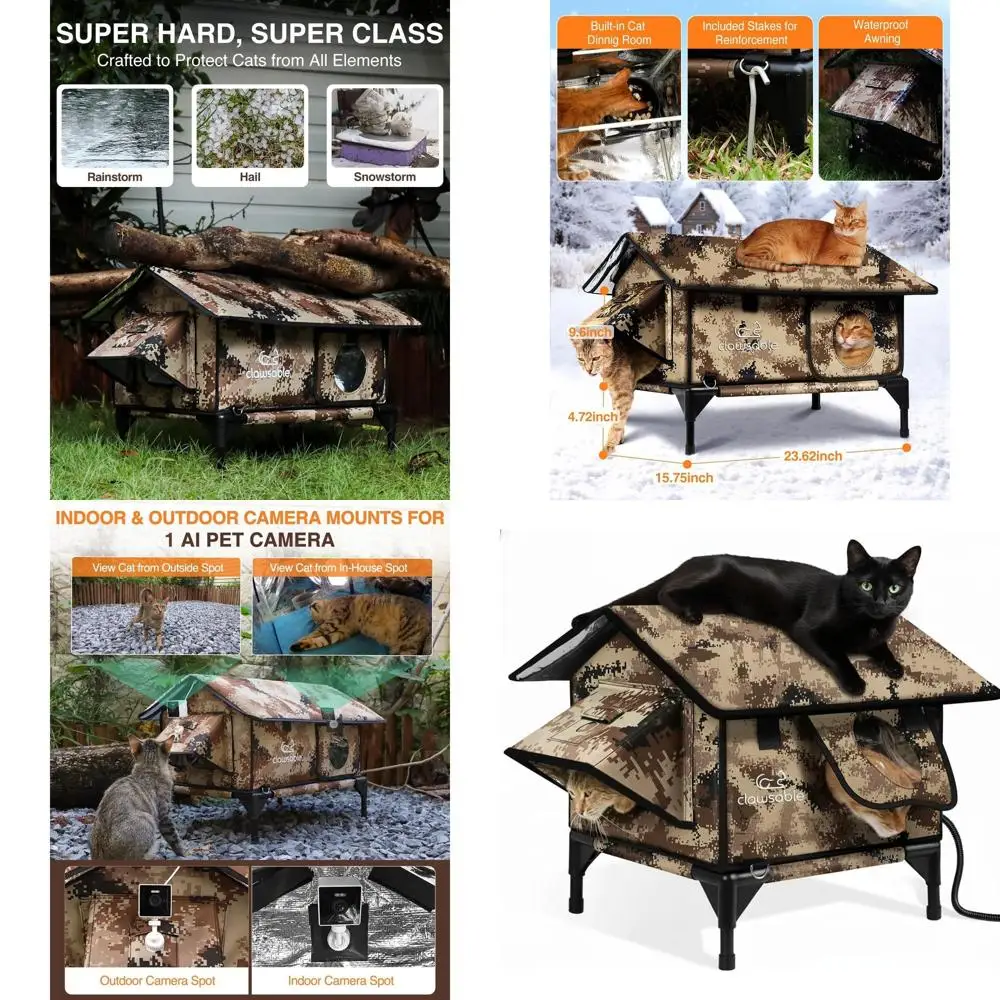 

Утепленный уличный домик для кошек, водонепроницаемое утепленное убежище с дверцей, идеально для зимы (песчаный камуфляж, 15x15x19)