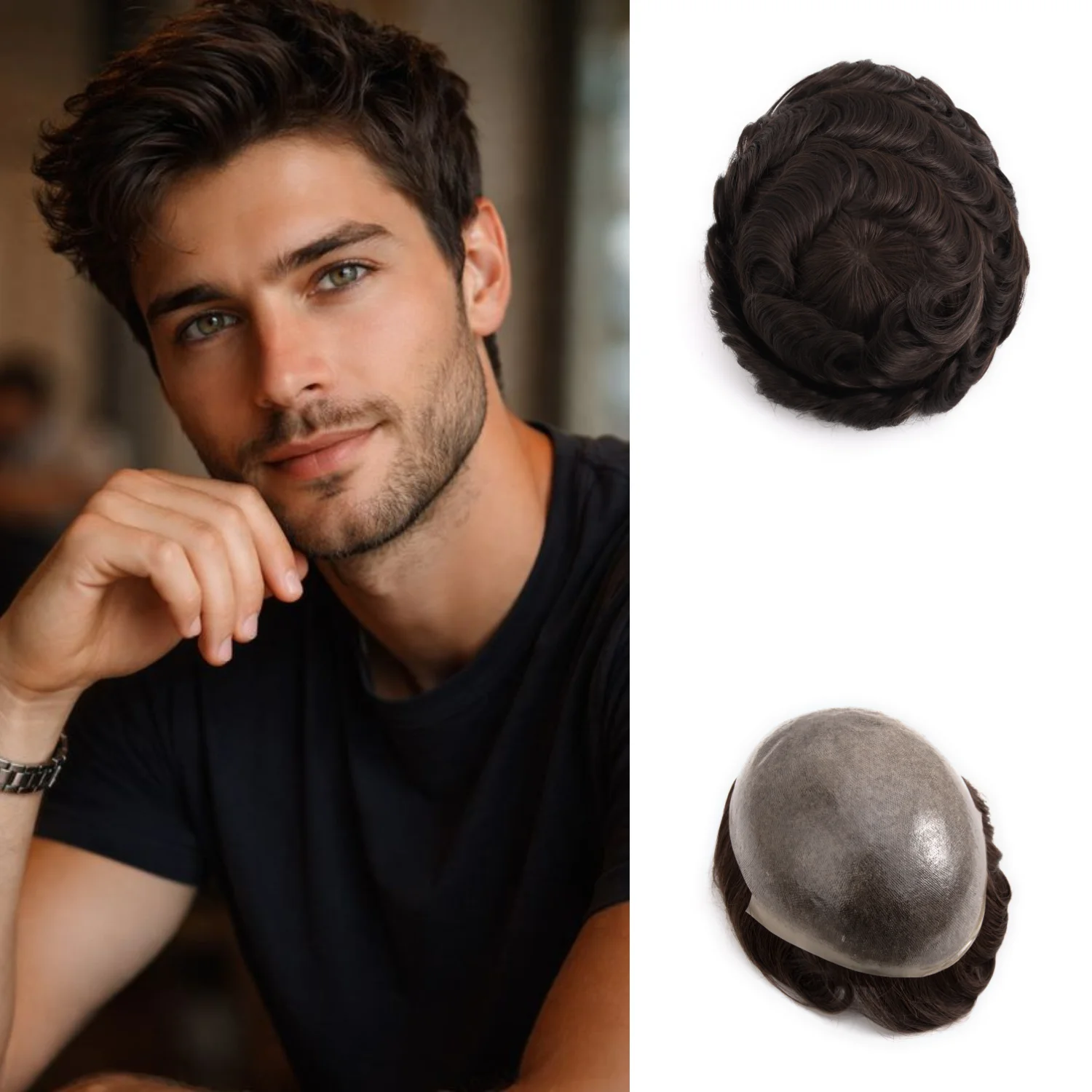 

Парик для мужчин, человеческие волосы для мужчин, шелковые прямые волосы, замена системы V-петля, искусственная петля, тонкая кожа, протезы для волос, нашивки