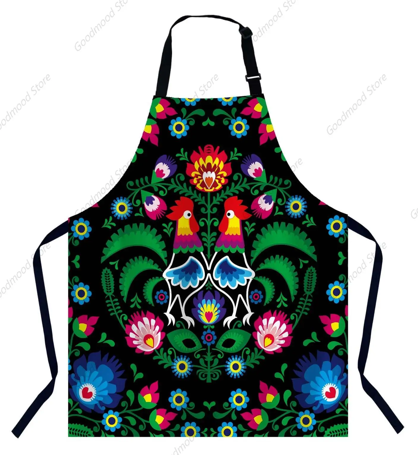 Polish Floral Folk Art Square Pattern with Rooster Waterproof Apron Kitchen Chef Aprons Bibs for Grooming Cooking Baking