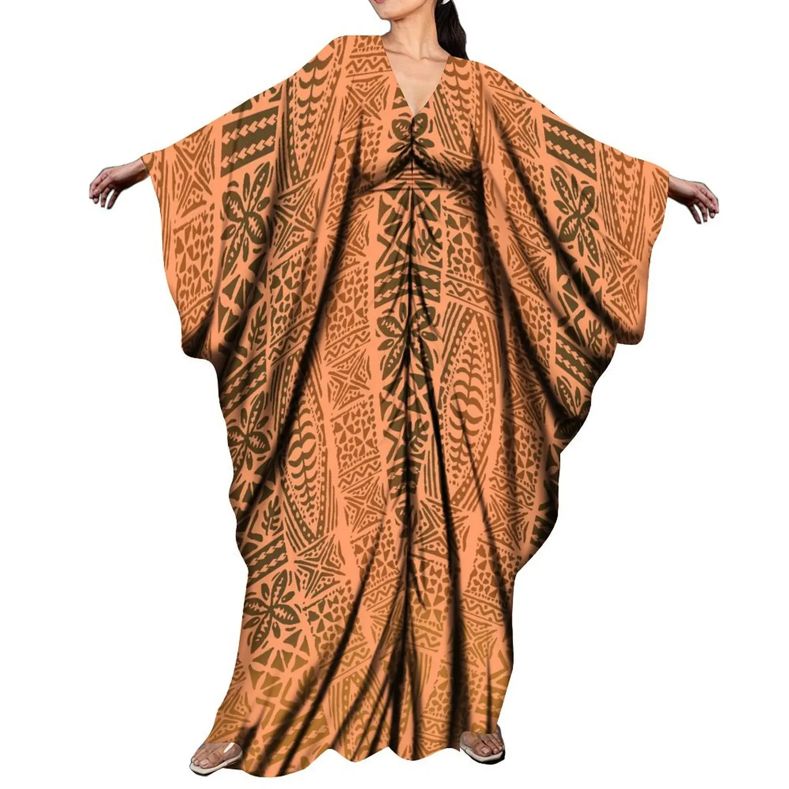 Custom Polynesian Dress Plus Size Women'S Poncho Butterfly Dress Women'S Ethnic Loose Batwing Sleeve Gown Dress