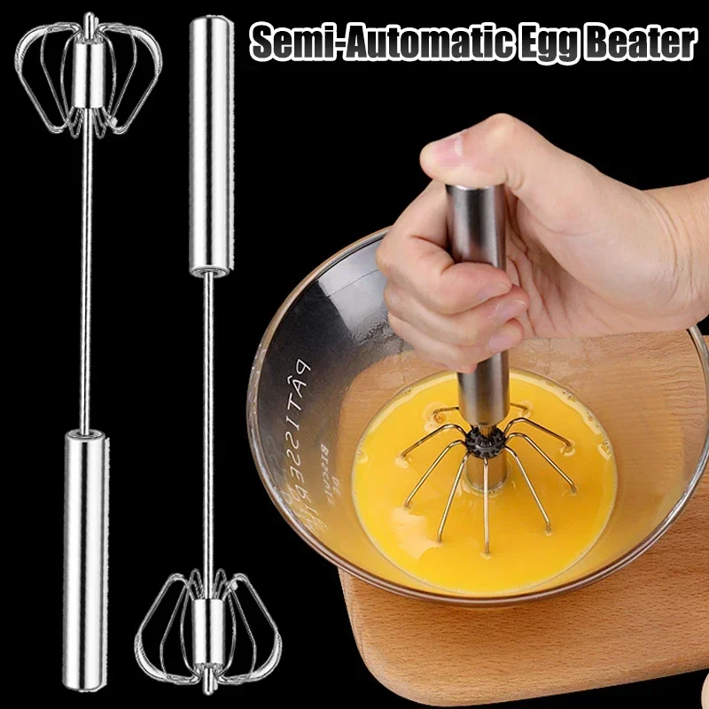 Hand Pressure Whisk Semi-automatic Egg Beater Stainless Steel Handhold Kitchen Tools Self Turning Cream Stirrer Manual Mixer