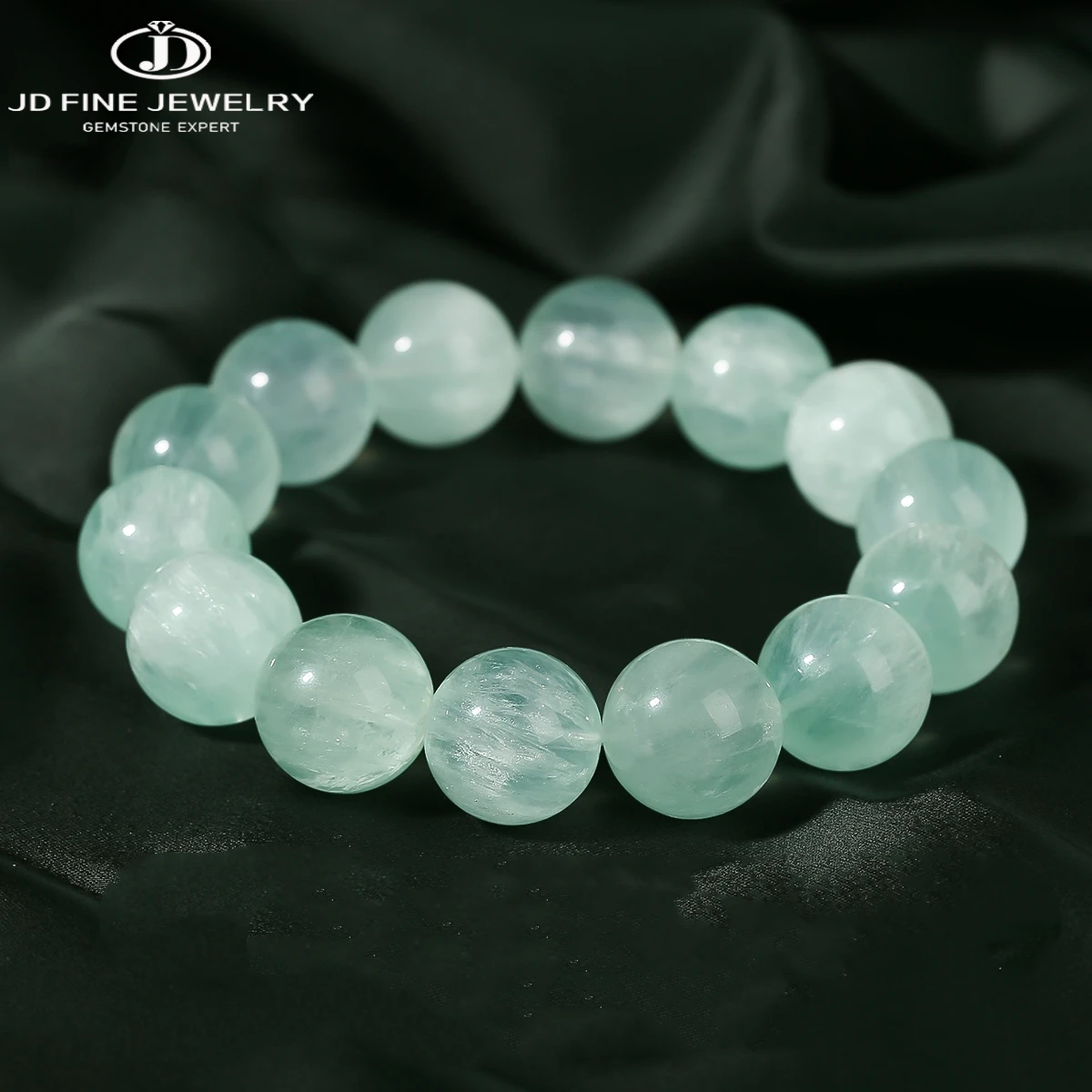 

JD Natural Stone Mint Green Fluorite Round Bead Bracelet Women Yoga Healing Balance Elastic Bracelet Fashion Jewelry Friend Gift
