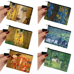 Vintage Painting Kiss / Water Lily Mini portafoglio Monet / Gustav Klimt portamonete donna ragazze portafoglio contanti Money Zero Bag Mini Pouch