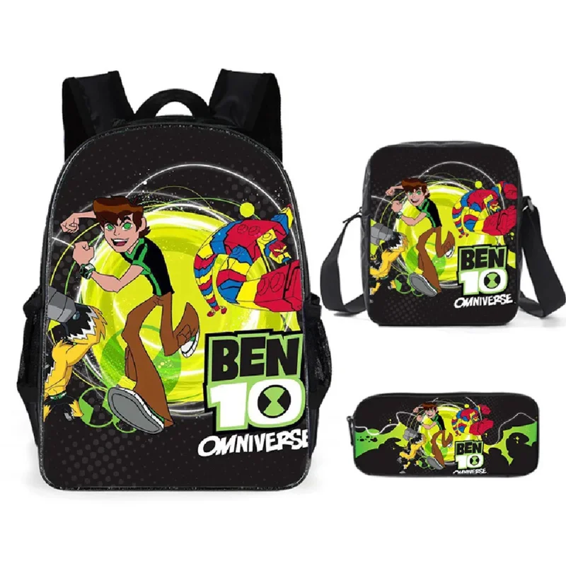 Mochila escolar Ben Cartoon Anime, bolsa de poliéster de três peças, resistente ao desgaste, bolsa de estudante, adolescentes, crianças, 10