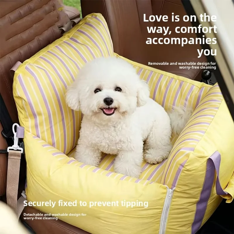 Car Seat Dog Bed Removable Washable Cover Safety Belt Secure Travel Booster Seat Waterproof For Small Dogs Cats