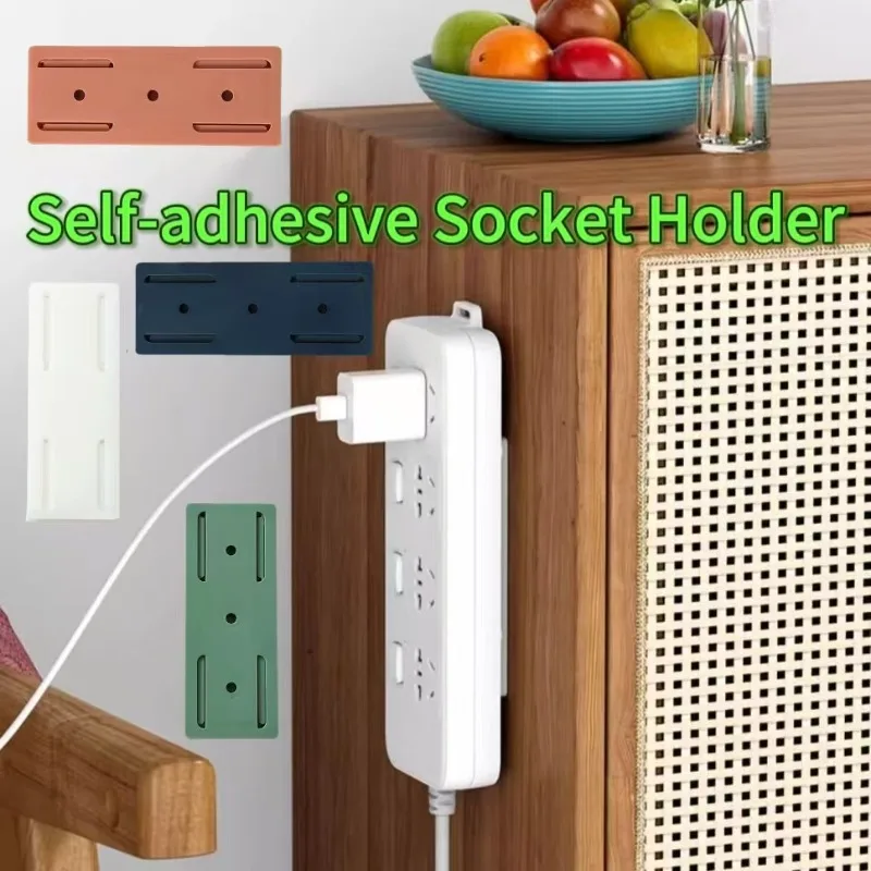 1/3/5pcs Self-Adhesive Socket Fixer, Wall Hanging Power Strip Holder Fixator, Plug-in Wall-Mounted Fixer, Household Organizer