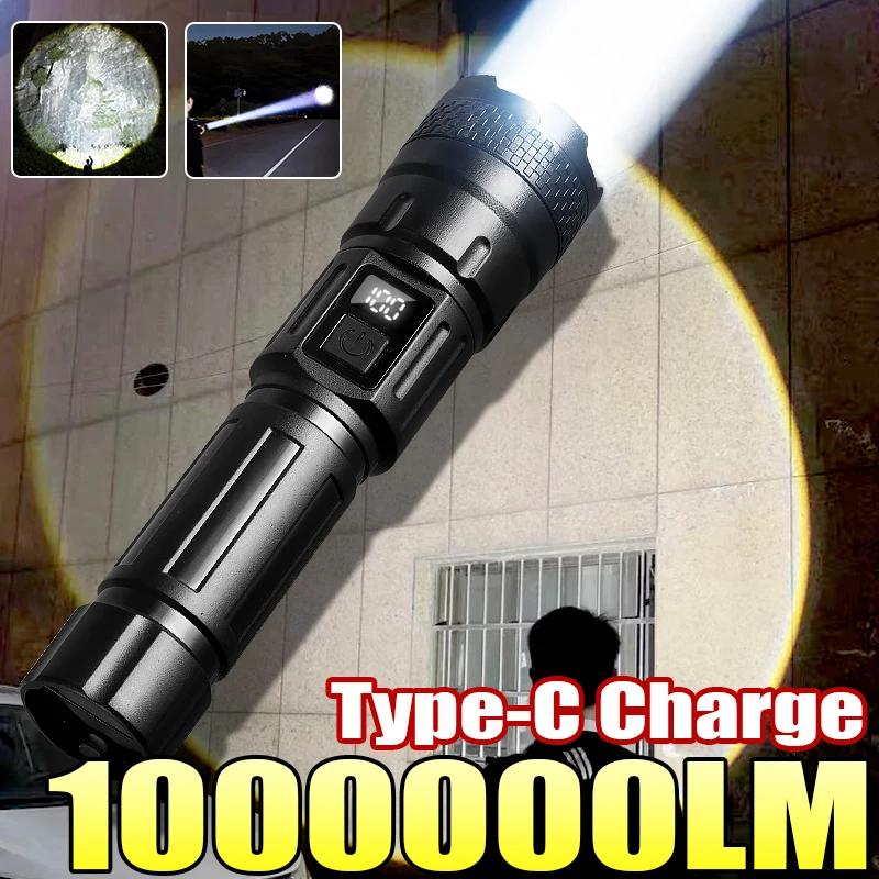 

1000000LM Super Bright LED Flashlight High Strong Power USB Rechageable Portable Hand Lamps Camping Emergency Zoom Hand Lanterns