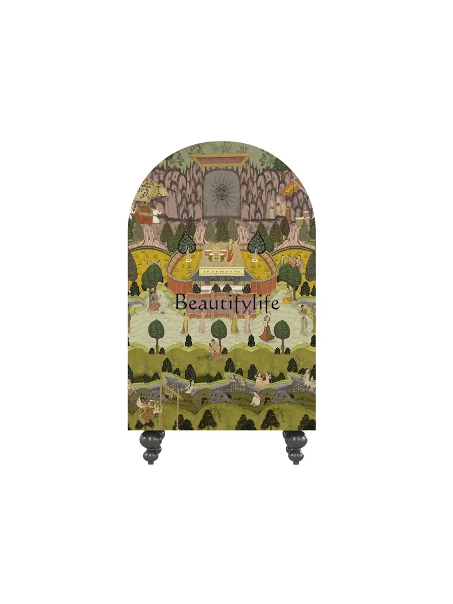 

44French retro living room against the wall integrated lacquer painting storage cabinet personalized double door wardrobe