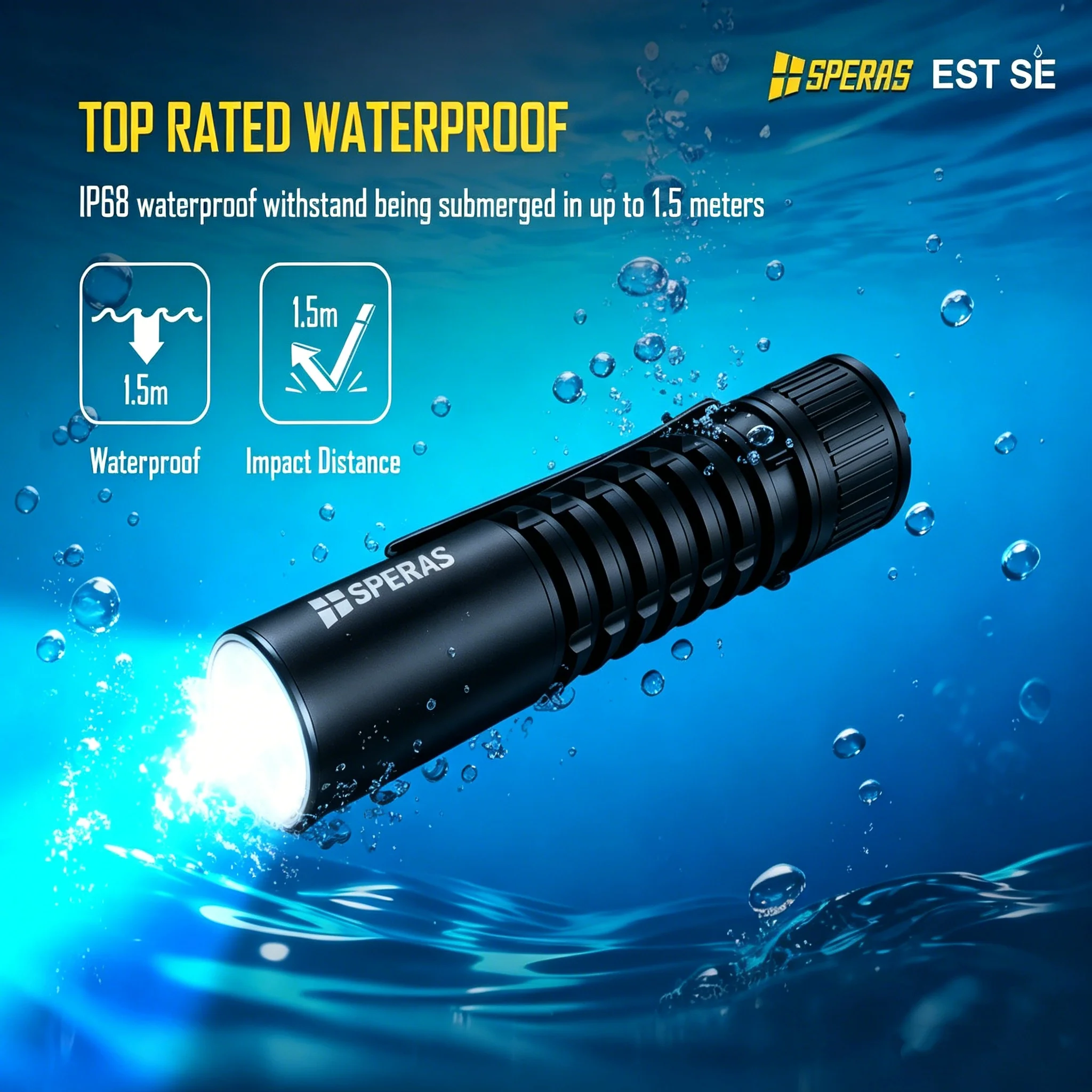 SPERAS EST SE 1500lm EDC Tactical Flashlight Dual-Switch Operation Rechargeable Pocket Light IP68 Waterproof Compact LED Torch