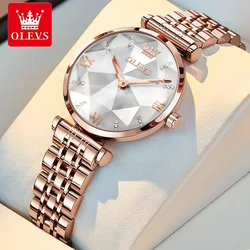 OLEVS 6642 Japan Quartz Movement Women's Watches Diamond Shaped Glass Elegant Rose Gold Steel Strap Waterproof Ladies Wristwatch
