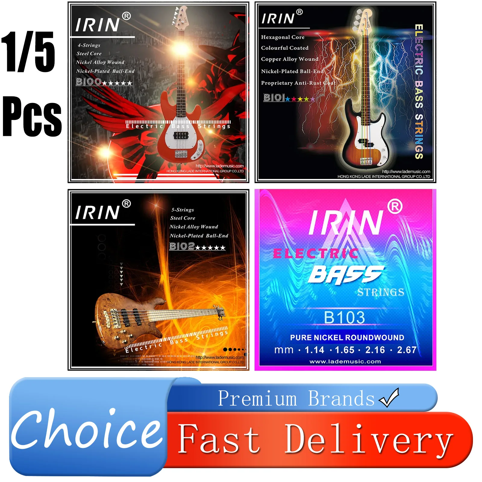 1/5 Pcs IRIN 4/5 String Electric Bass Strings Colorful Steel Core Nickel Plated Alloy Wound Beginner Professional Bass Parts