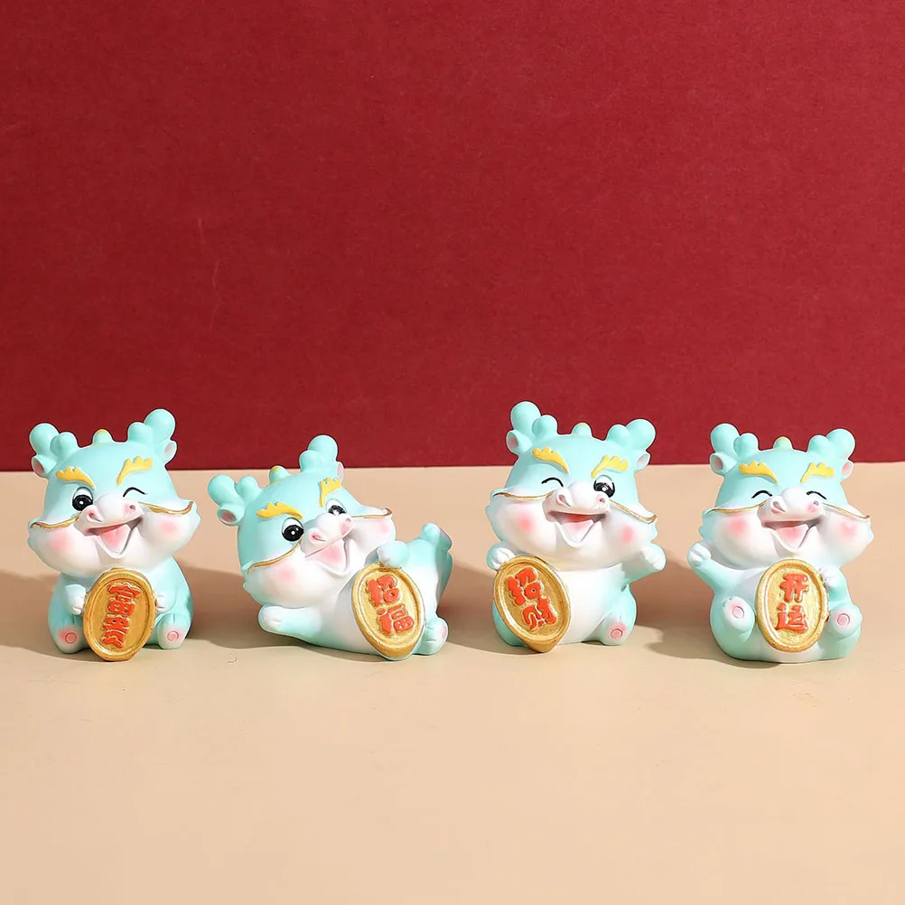 

4 Pcs Figurines Adorable Dragon Statue Resin Decor Car Household Scene Dragon Figures Cute Little naments Compact