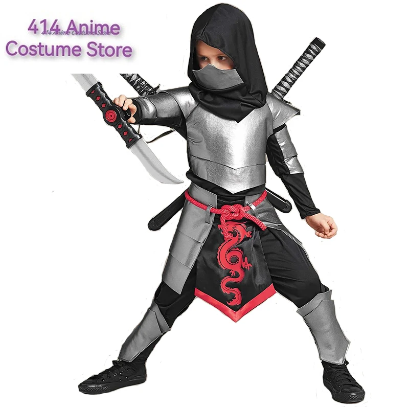 2024 New Arrival Boys Dragon Ninja Halloween Cosplay Silver Ninja Costume For Boys Girls Christmas Carnival Purim Clothes