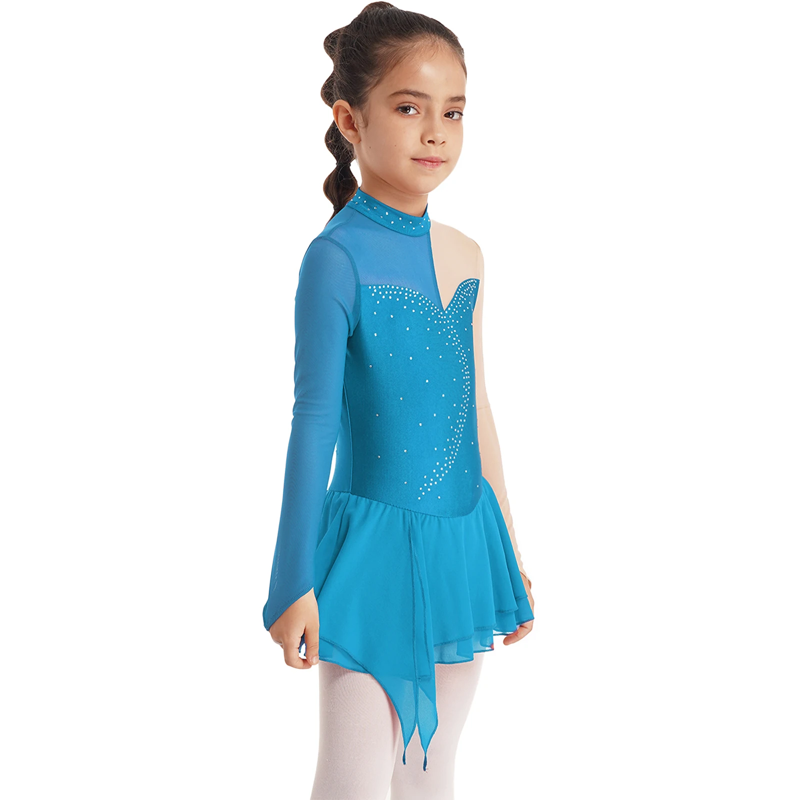 # 6-16 crianças meninas manga longa ballet patinação ginástica dancewear prática desempenho retalhos estilo strass vestido de dança