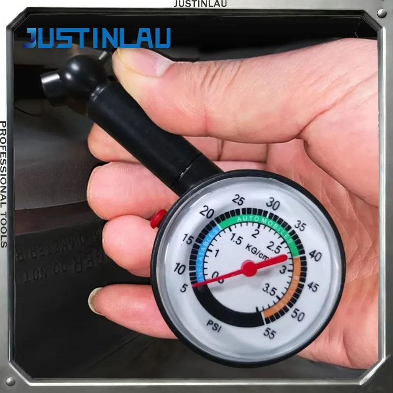 JUSTINLAU Portable Tire Pressure Gauge PSI Analog Car Tire Air Pressure Tester with Release Button for Auto Motorcycle Bicycle