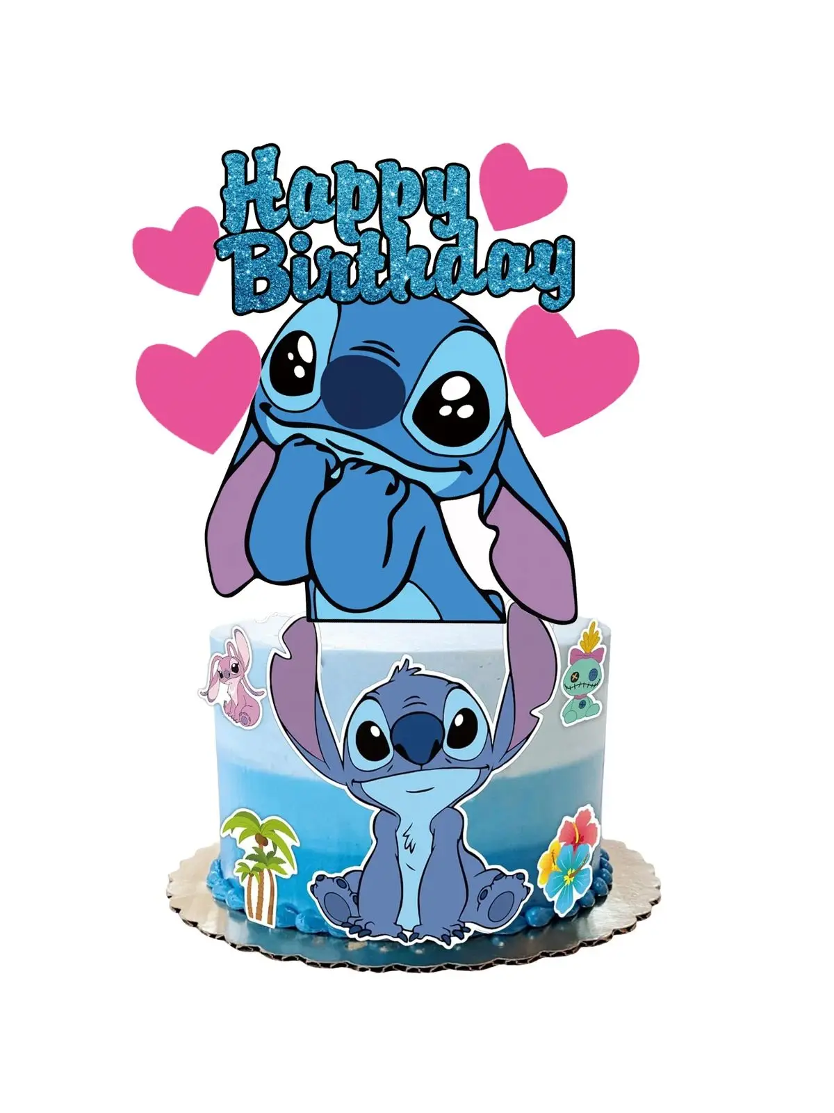 Stitch fontes de festa ponto bolo topper, toppers de cupcake para crianças feliz aniversário