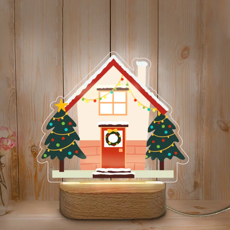 Kleurendruk Nachtlampje Gepersonaliseerde Usb Led Nachtlampje Houten Basis Nachtlampje Voor Thuis Baby Moederkamer Kerstdecoratie