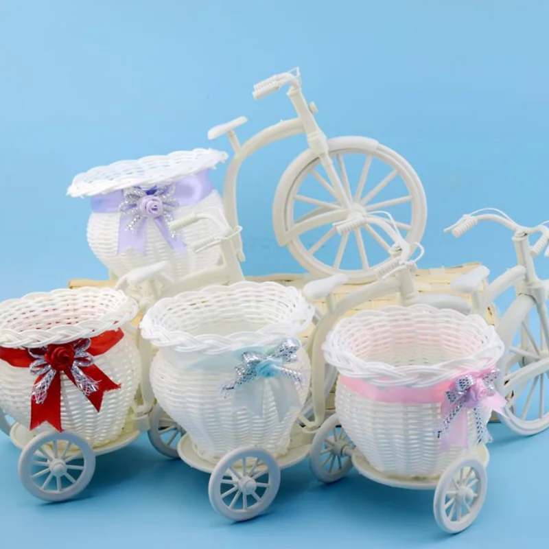 Tricycle Shaped Flower Basket Wedding Party Ceremony Decoration Bike Flower Storage Container, Purple