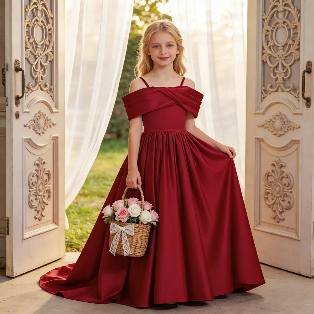 

Kids Long dress with train for poet's birthday Sling Trailing Skirt party evening dress for violin performance