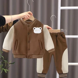 2024 Spring Autumn Baby Boys Clothing Set Kids Cartoon Bear Baseball Jacket Coat + Pants 2Pcs for Children Tracksuits Clothes