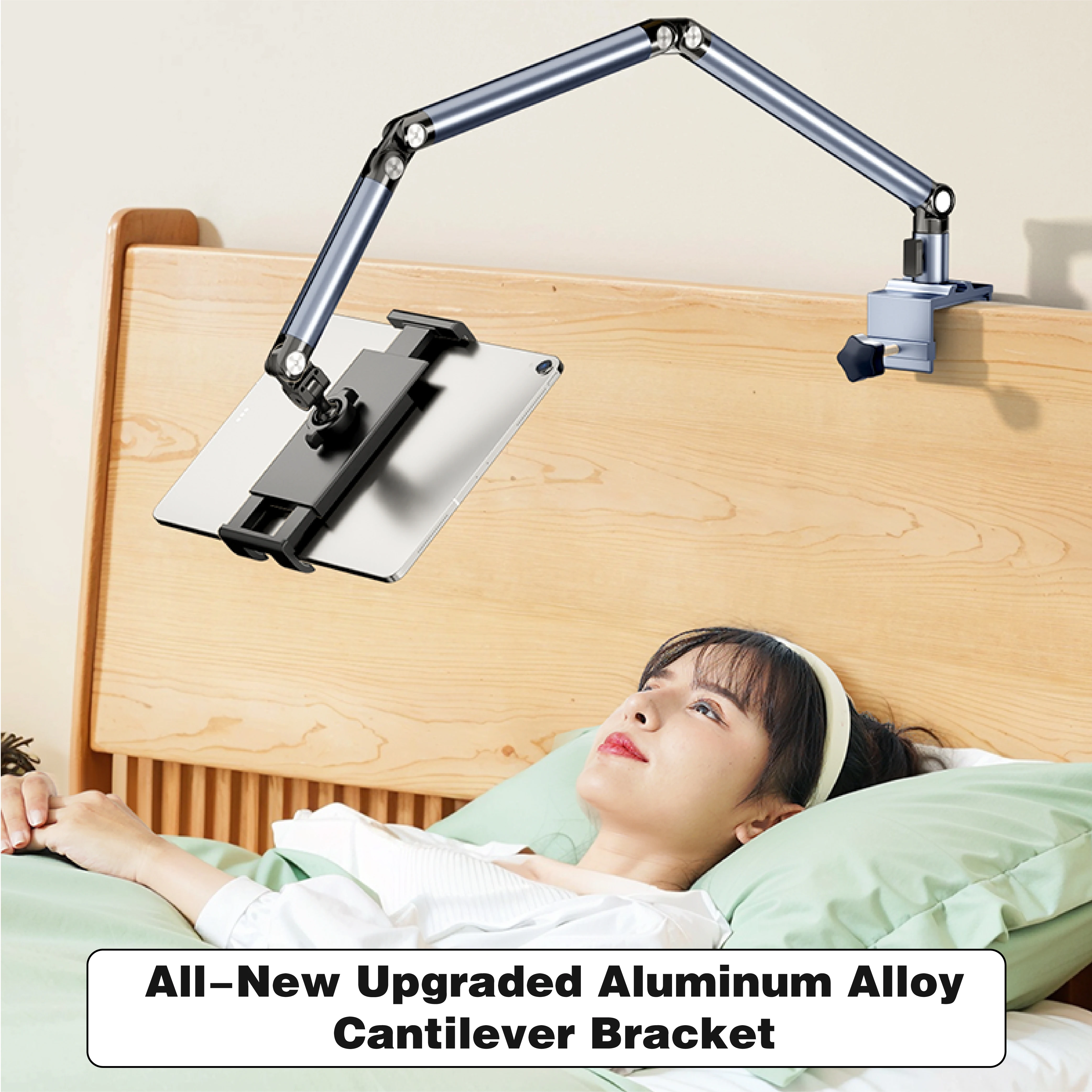 Kimdoole Adjustable Tablet Stand Foldable Aluminum Universal Flexible Holder 360 Degree Rotation for 4.5-12.9 Inches Devices