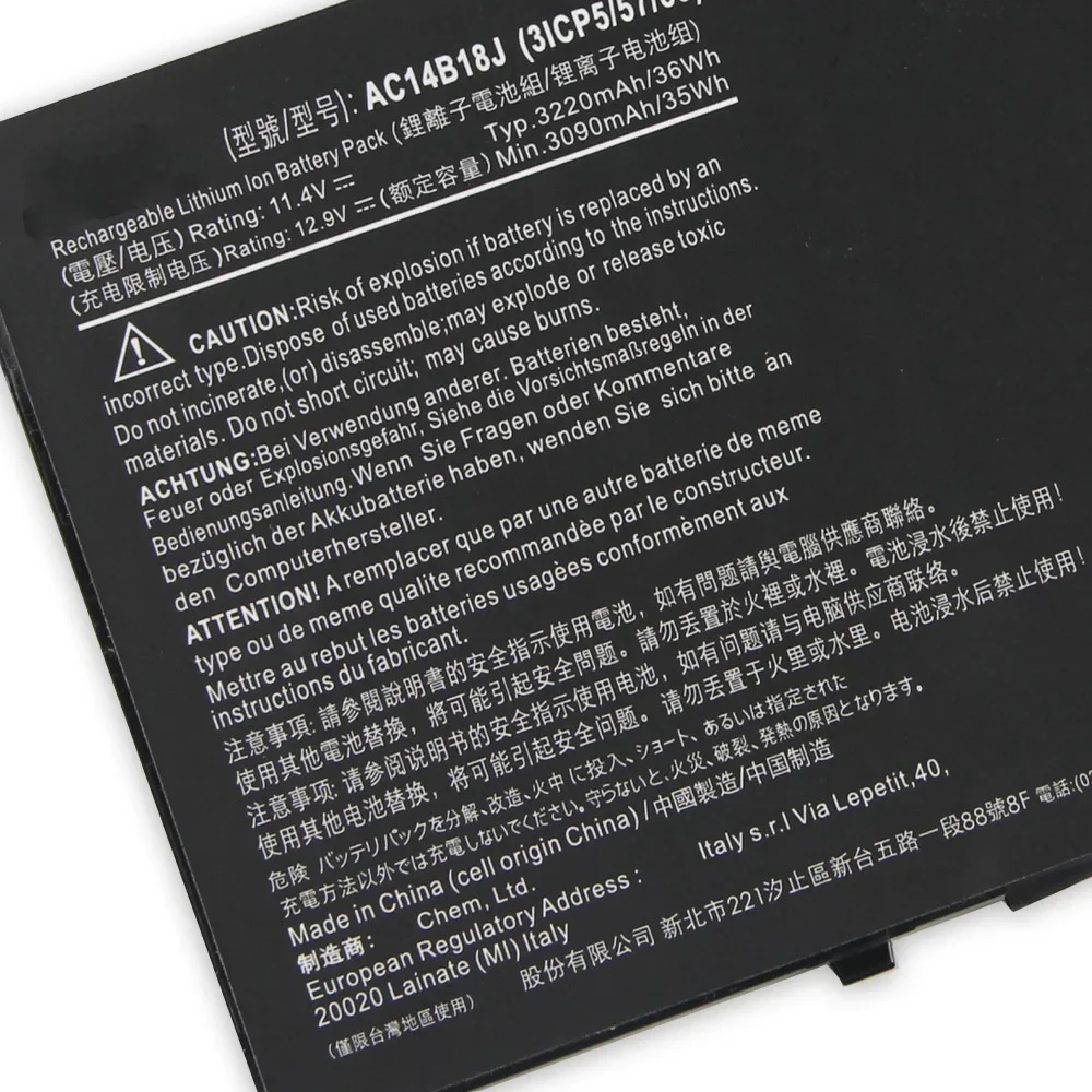 

Аккумулятор AC14B18J AC14B13J для Acer V3-111P CB3-531 ES1-511 ES1-512 MS2394 EX2519 N15W4 AspireE11 ES1-311 3220 мАч