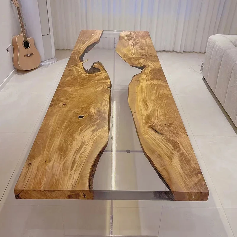 Epoxy resin river table tea black walnut log desk solid wood resin large board crystal  glacier tea table