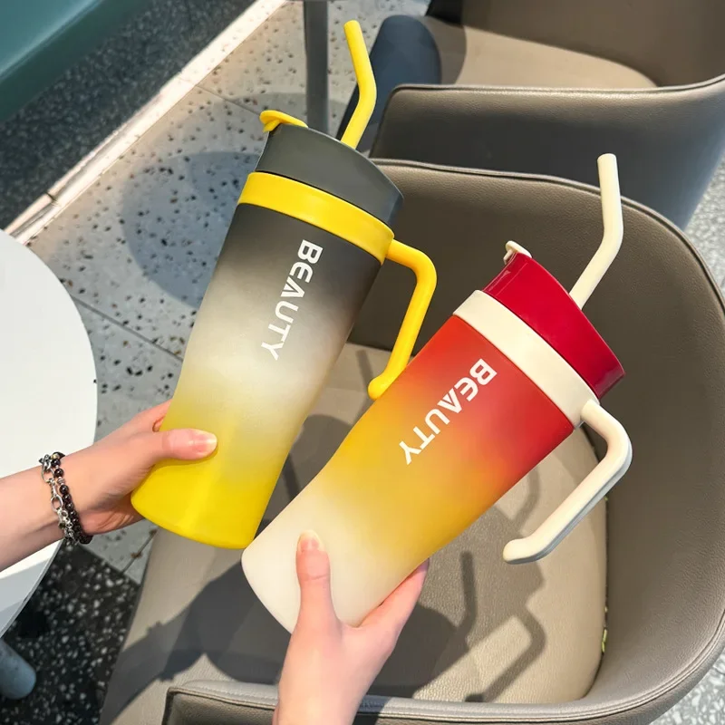 

Plastic Outdoor Drink Bottle 3-piece Set 1200ml Gradient Ice BPA Free 40oz Car Cup Fitness Sports Straw Water Cup Pc Kettle