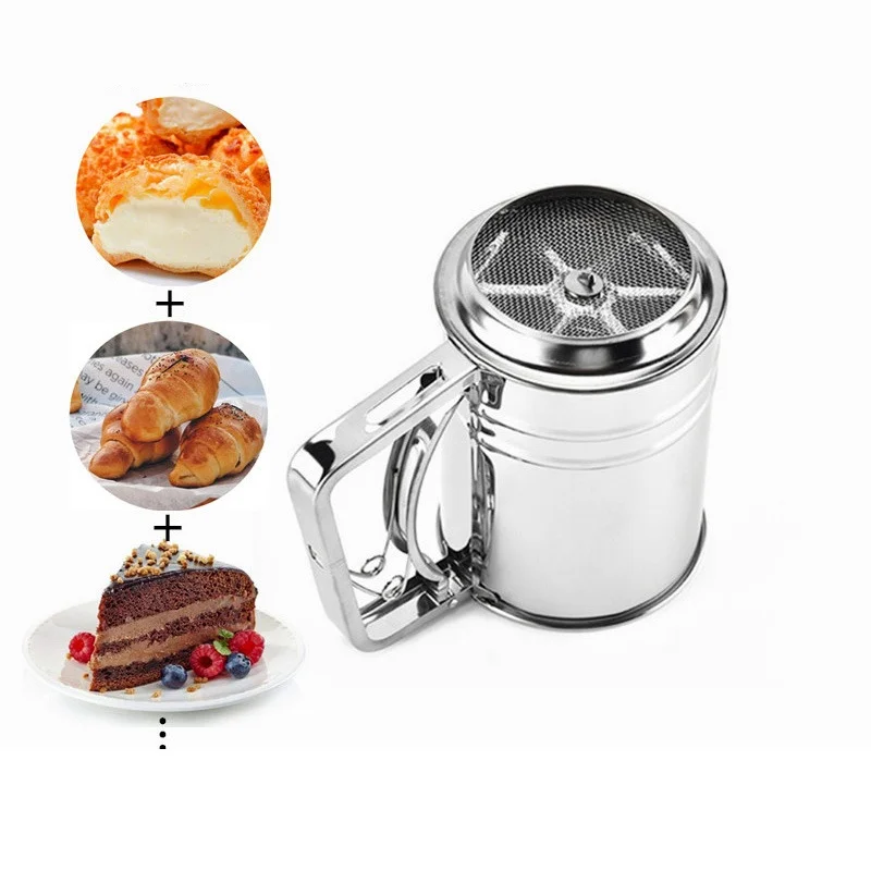 

1PCS Stainless Steel Flour Sifter Sieve Hand Press Fine Mesh Baking Tool for Powder Sugar Kitchen Baking Cooking Accessories