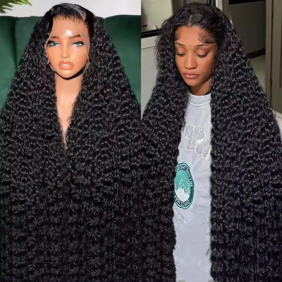 

Natural colored deep wave hair 13x6 HD Transparent Lace Frontal Wigs 52 Inches Brazilian human hair 200 Density Human Hair