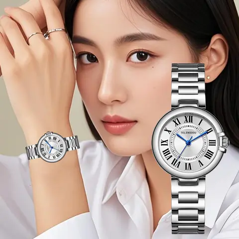TELENSOSU 최고 브랜드 우아한 여성용 시계 럭셔리 쿼츠 여성용 시계 나비 버클 하이 엔드 연회 시계 reloj 8801