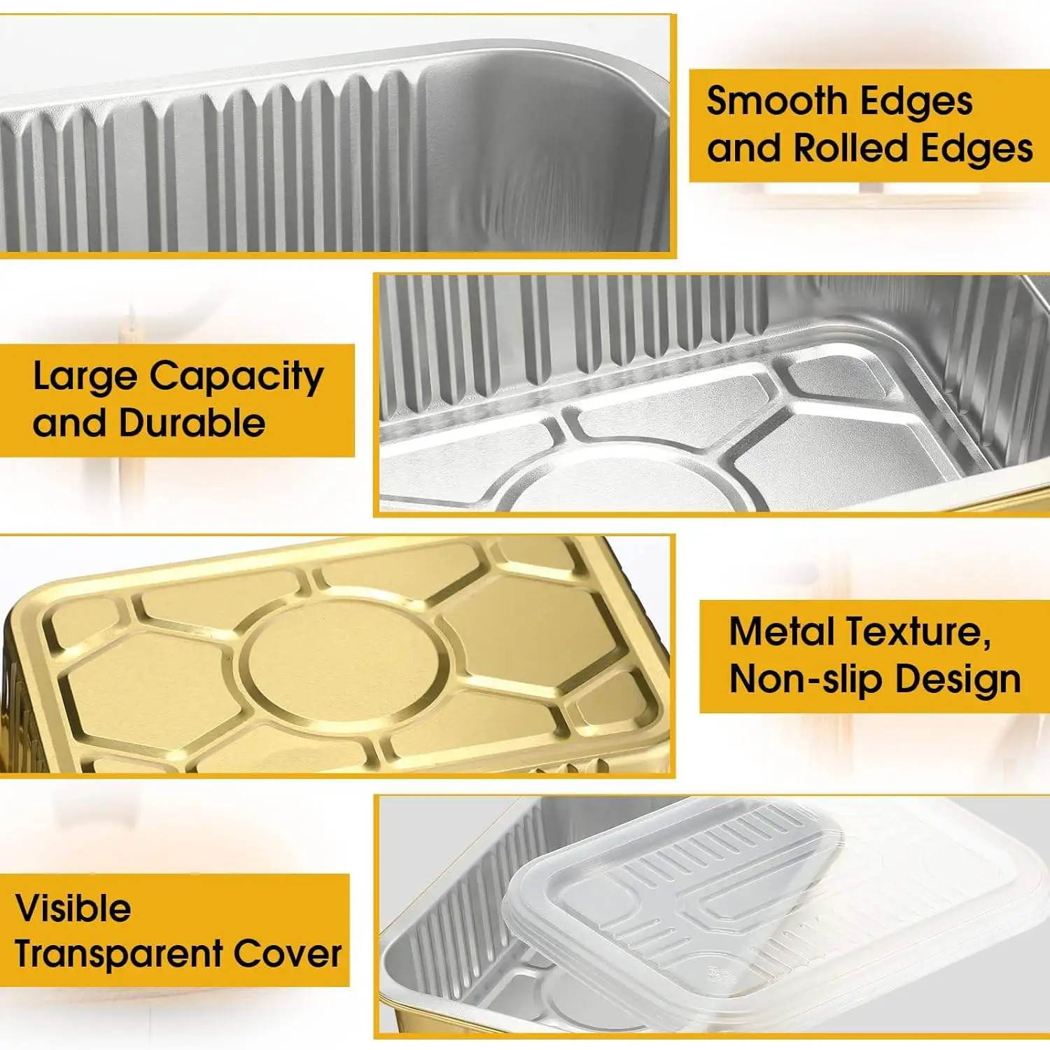 Bandejas de papel de aluminio dorado de pared lisa para alimentos, soporte para hornear pasteles, contenedores de aluminio personalizados, 320ml