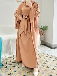 Conjuntos de Vestido para Mulheres Muçulmanas, Eid Mubarak, Ramadã, Abaya, Kimono, Islã, Turquia Robe, Ete, Kaftan, Dubai, Árabe, Festa, 3 Pcs Set