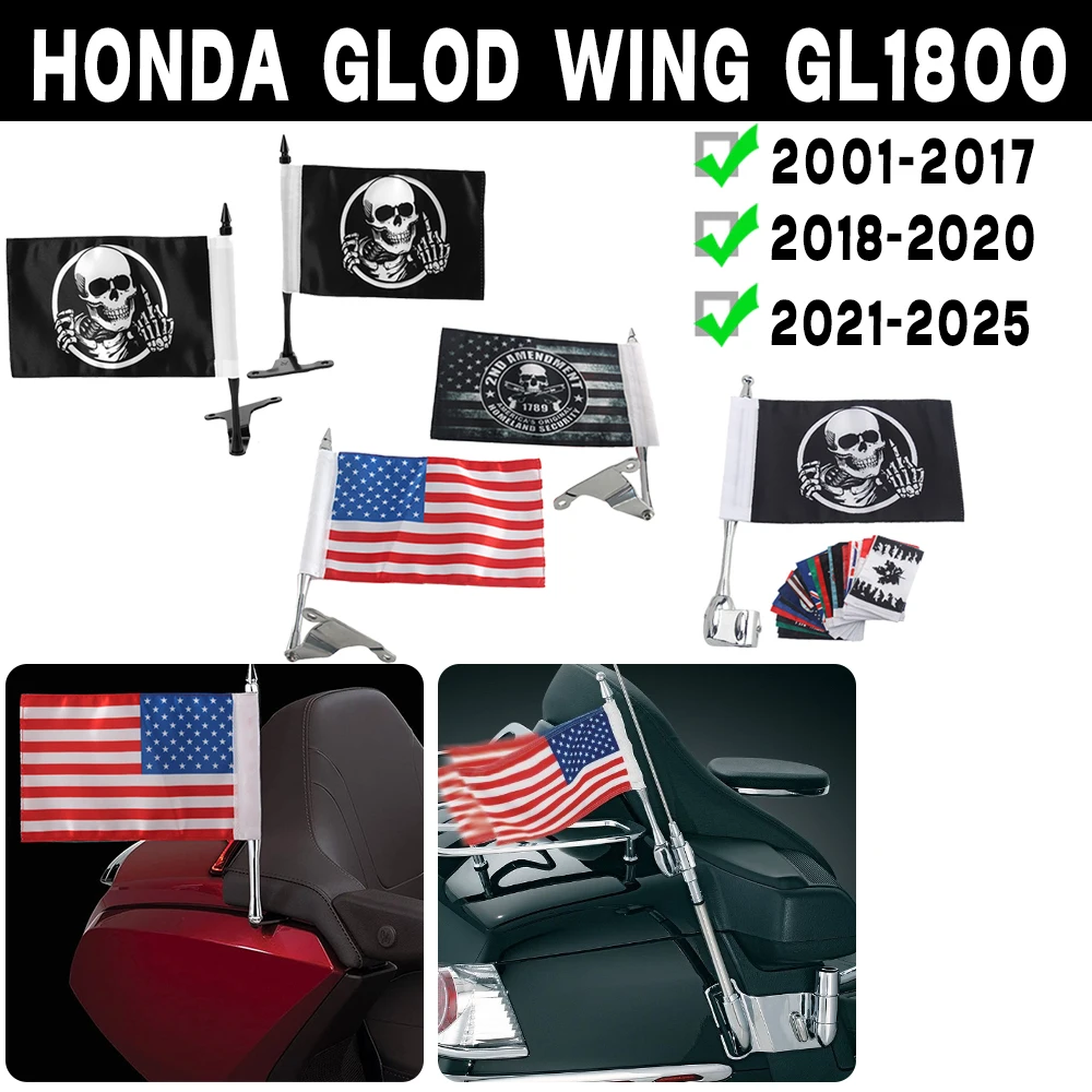 Motorrad Fahnenmast Globales Banner Passend für Honda Gold Wing GL 1800 2001–2025 Goldwing GL1800 Tour Trunk Flag Pole Halterung