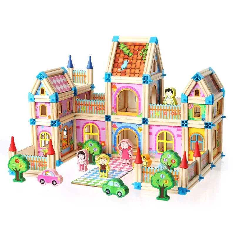 

Wooden House Castle Building Blocks DIY Construction Bricks Set Children Educational Blocks Toys for Children Gift Holiday