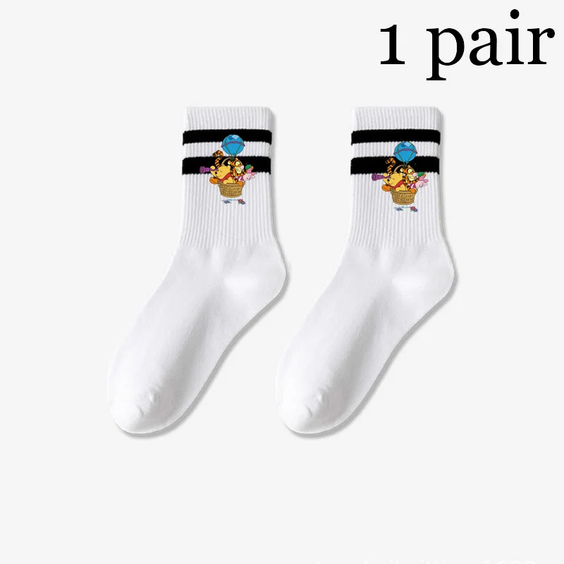 2024 Cartoon Winnie The Pooh 1 Pair Socks Black White Soft Breathable Sports Ankle Men\'s Women\'s Summer Autumn Leisure Socks