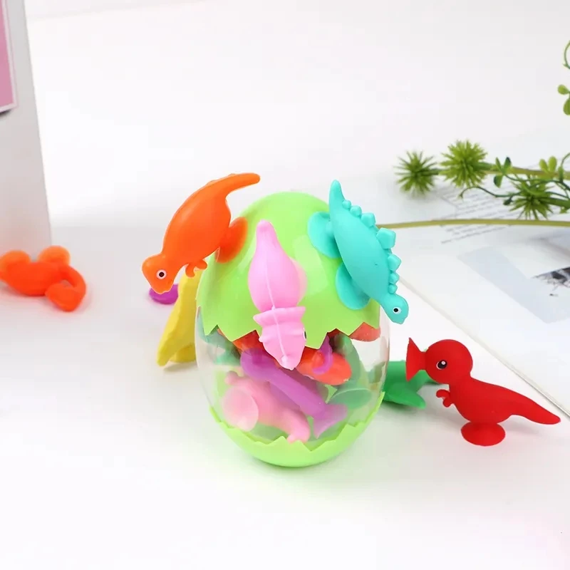 Animal Suction Cup Toy Silicone Building Block Suction Bath Toy Sensory Fidget Sucker Toy Construction Set with Eggshell Storage