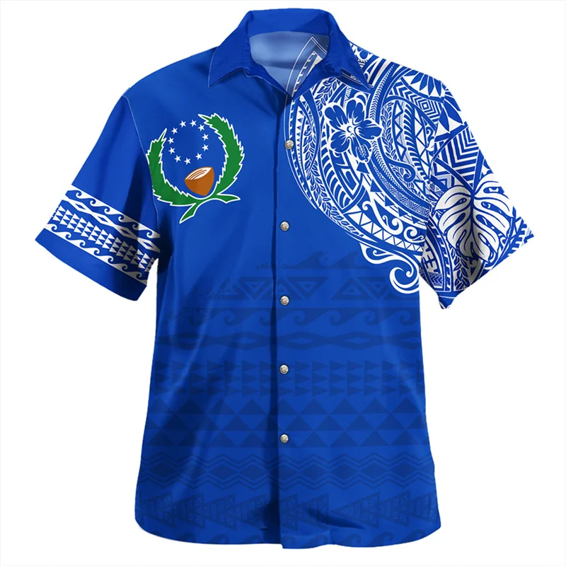 Summer Vintage 3D Printing Micronesia Pohnpei State National Flag Shirts Pohnpei Emblem Graphic Short Shirts Fashion Top Clothes