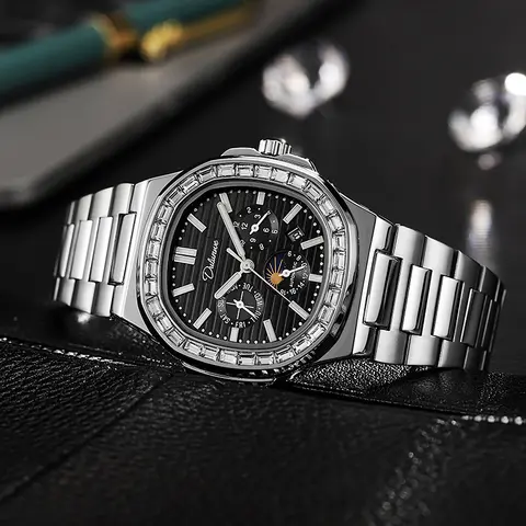 DULUNWE 디자인 2025 새로운 자동 운동 기계식 탑 럭셔리 남성용 시계 다이아몬드 베젤 뚜르 비옹 방수 남성용 시계