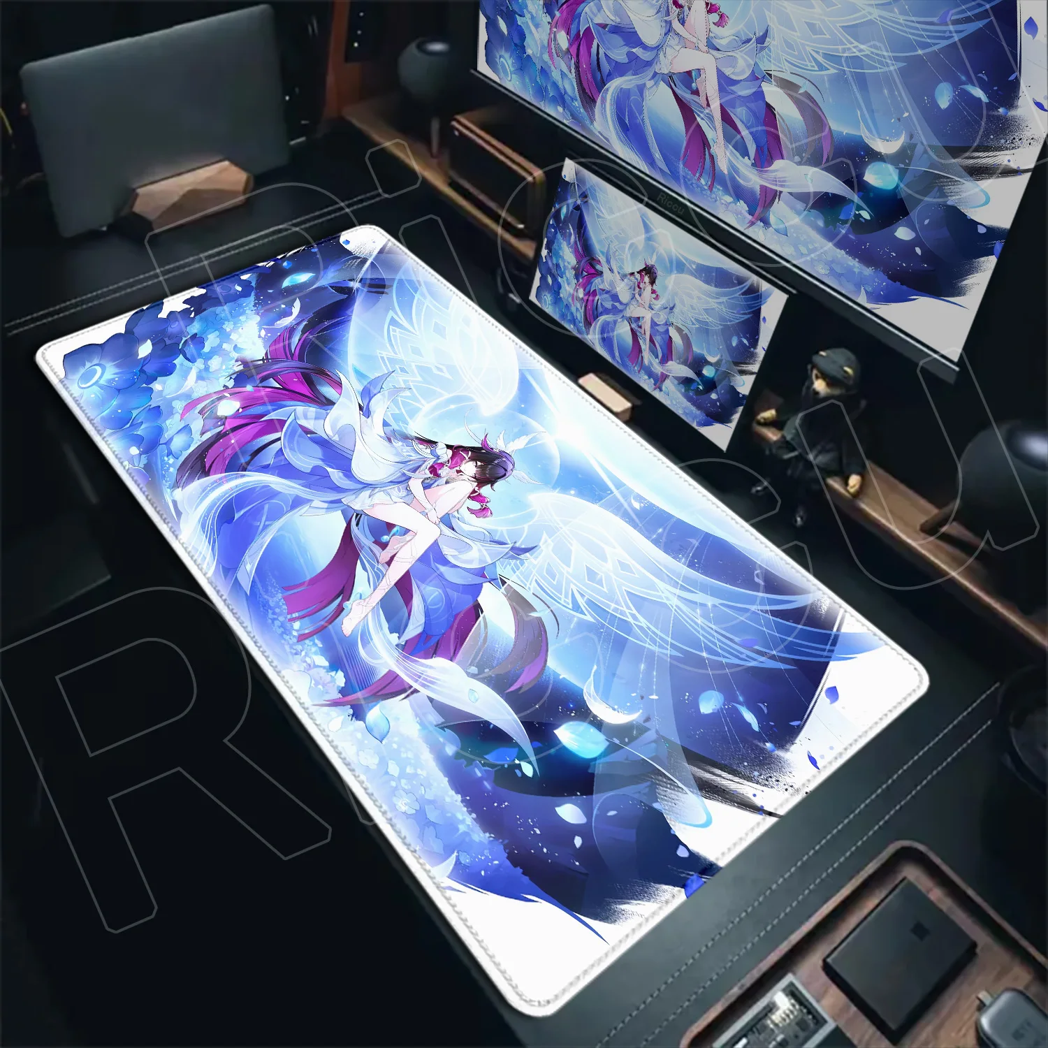 Podkładka pod mysz Kawaii Genshin Impact Columbina, gamingowa, z obszyciem, motyw zwierzęcy, duża, gumowa, artystyczna, pod laptopa, na biurko.