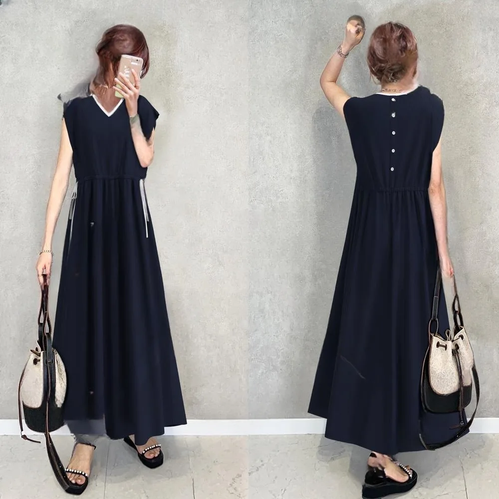 

2025 Summer New V-neck Bag Sleeve Drawstring Dress Evening Lace Satin Dresses 2025 Summer Dress Robe Vestido Women Elegant Party