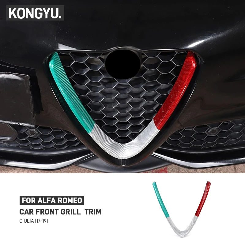 For Alfa Romeo Giulia 2017-2019 Real Carbon Fiber Car Front Bumper Grilles V Frame Decoration Trim Sticker External Accessories
