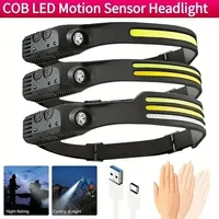 Induction LED Headlamp COB Wide Beam Wave Sensor Head Lamp With 5 Modes USB Rechargeable For Running Camping Portable Head Torch